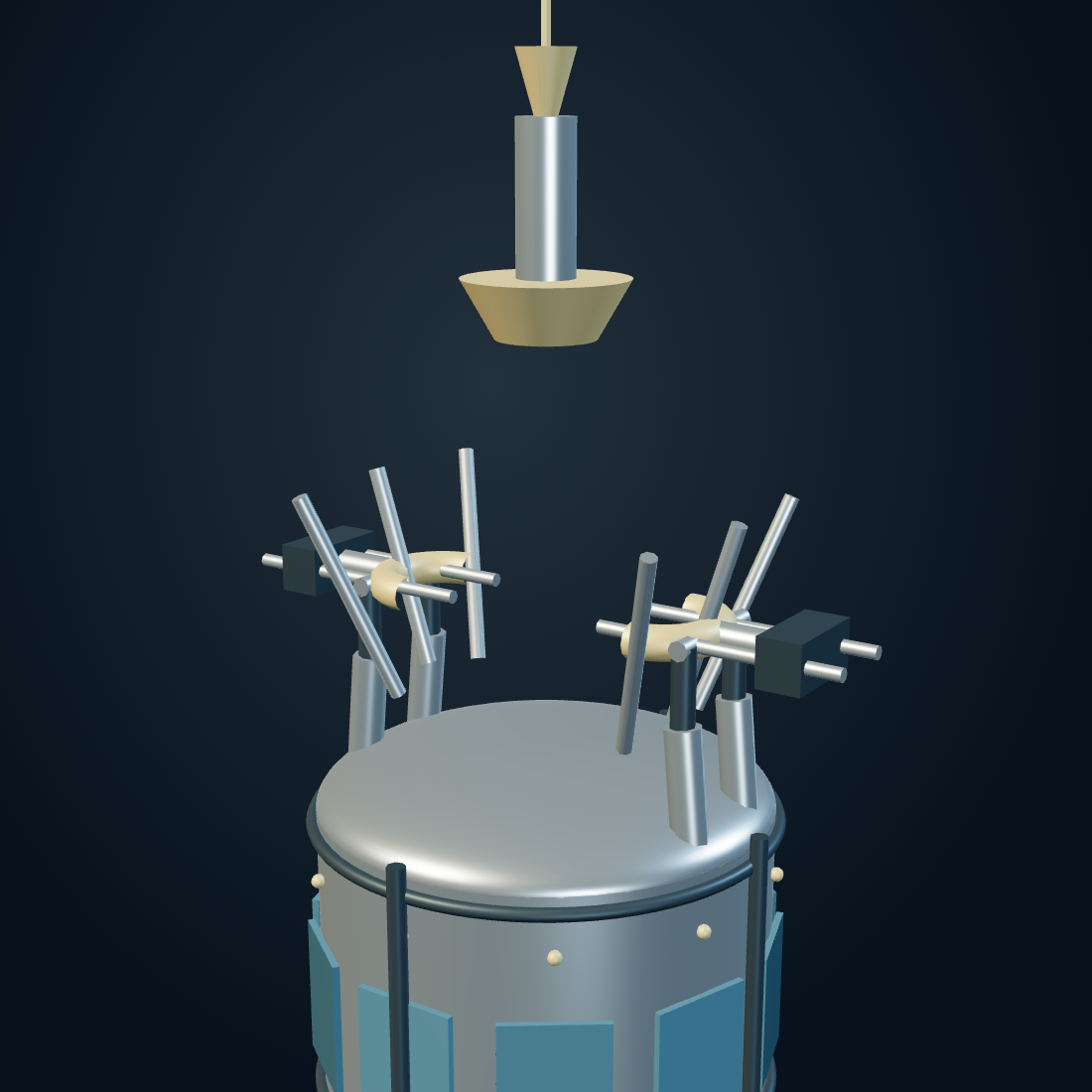 The receiver is open: The flared guides surround an opening wider than the terminal’s head. The jaws remain apart while the terminal enters.