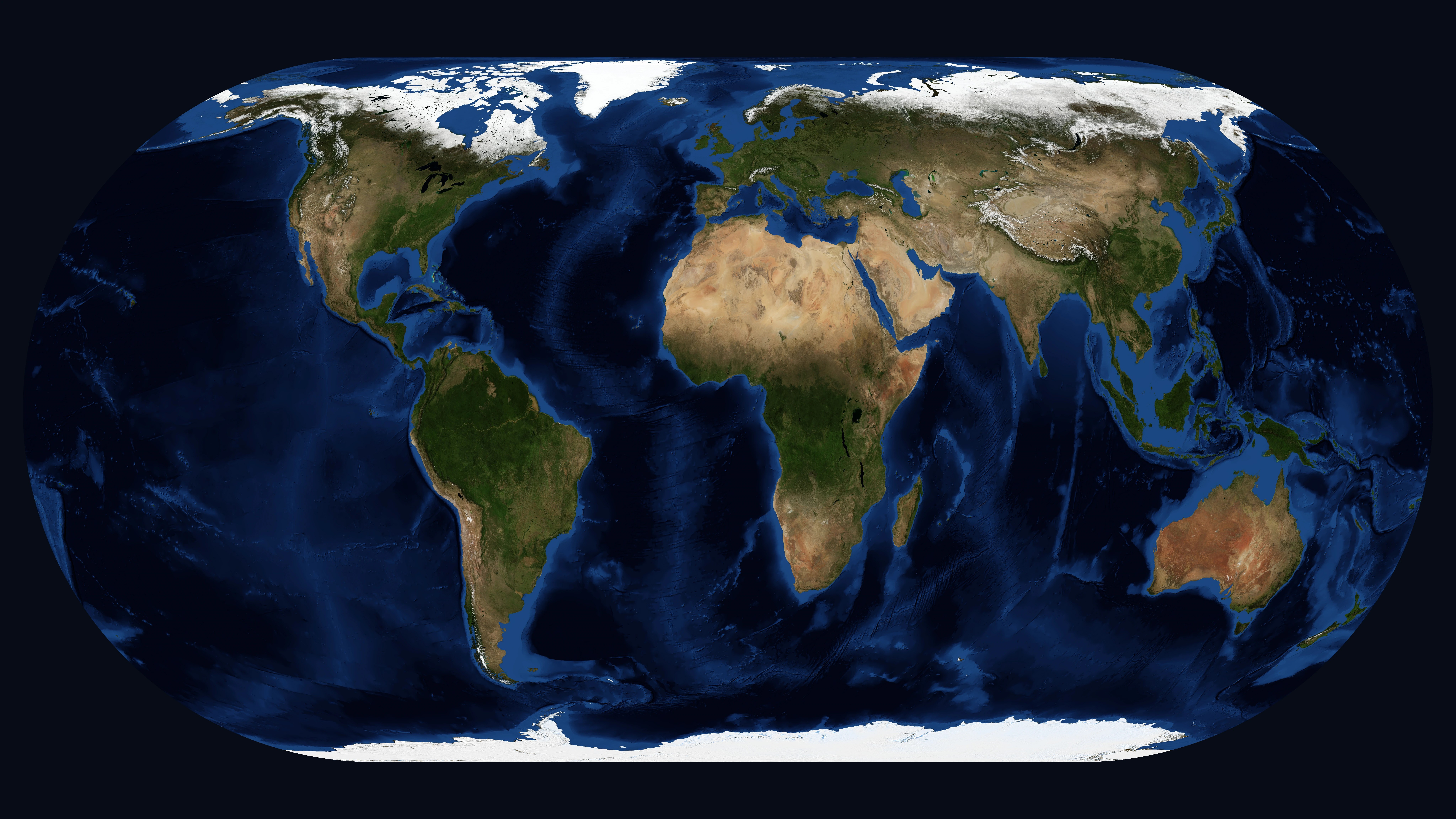Satellite map of Earth in the canonical continuous Five-Foot World projection