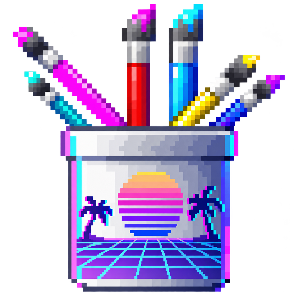 Plan Paint: a silver pot of neon brushes