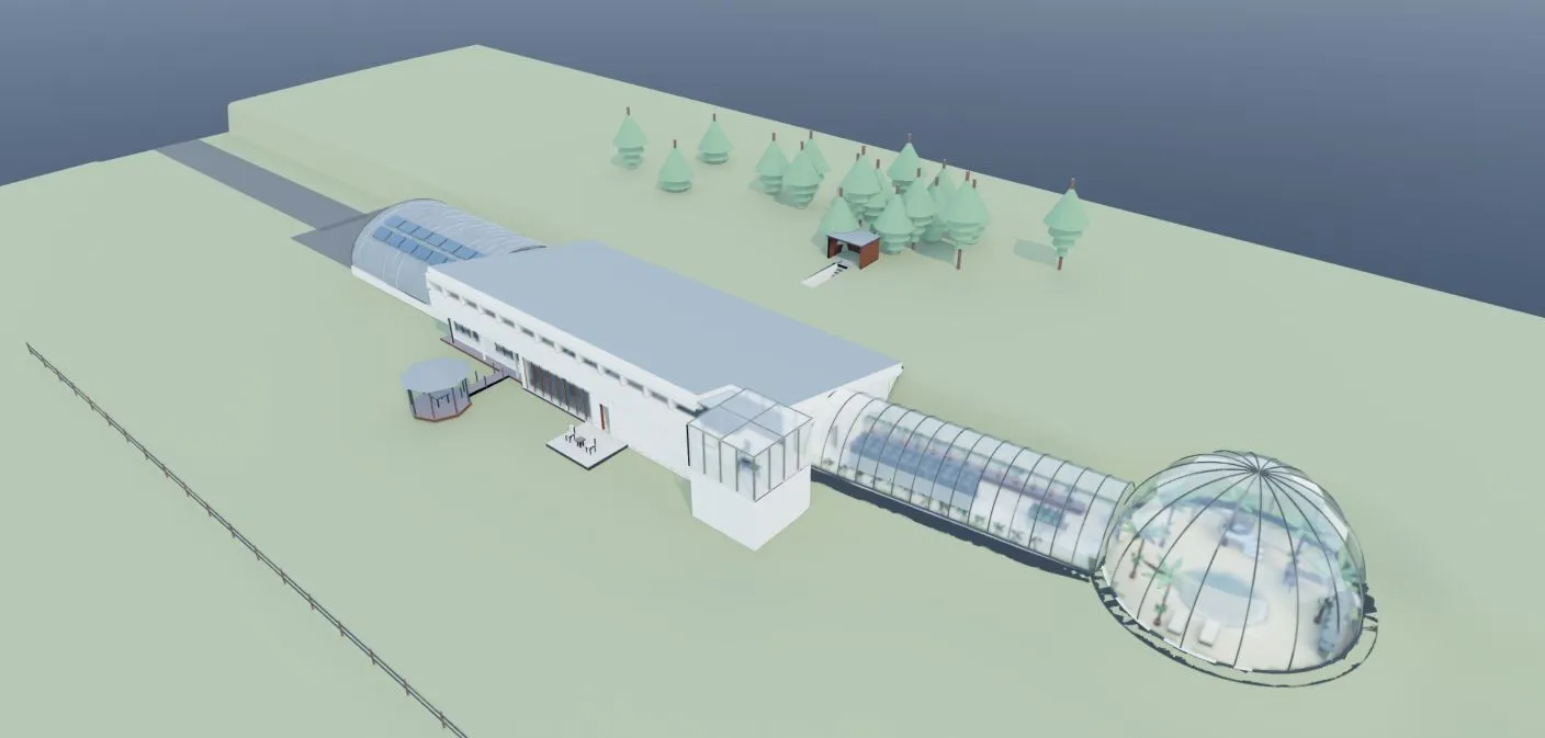 Accepted Blender model view of the connected house and grounds