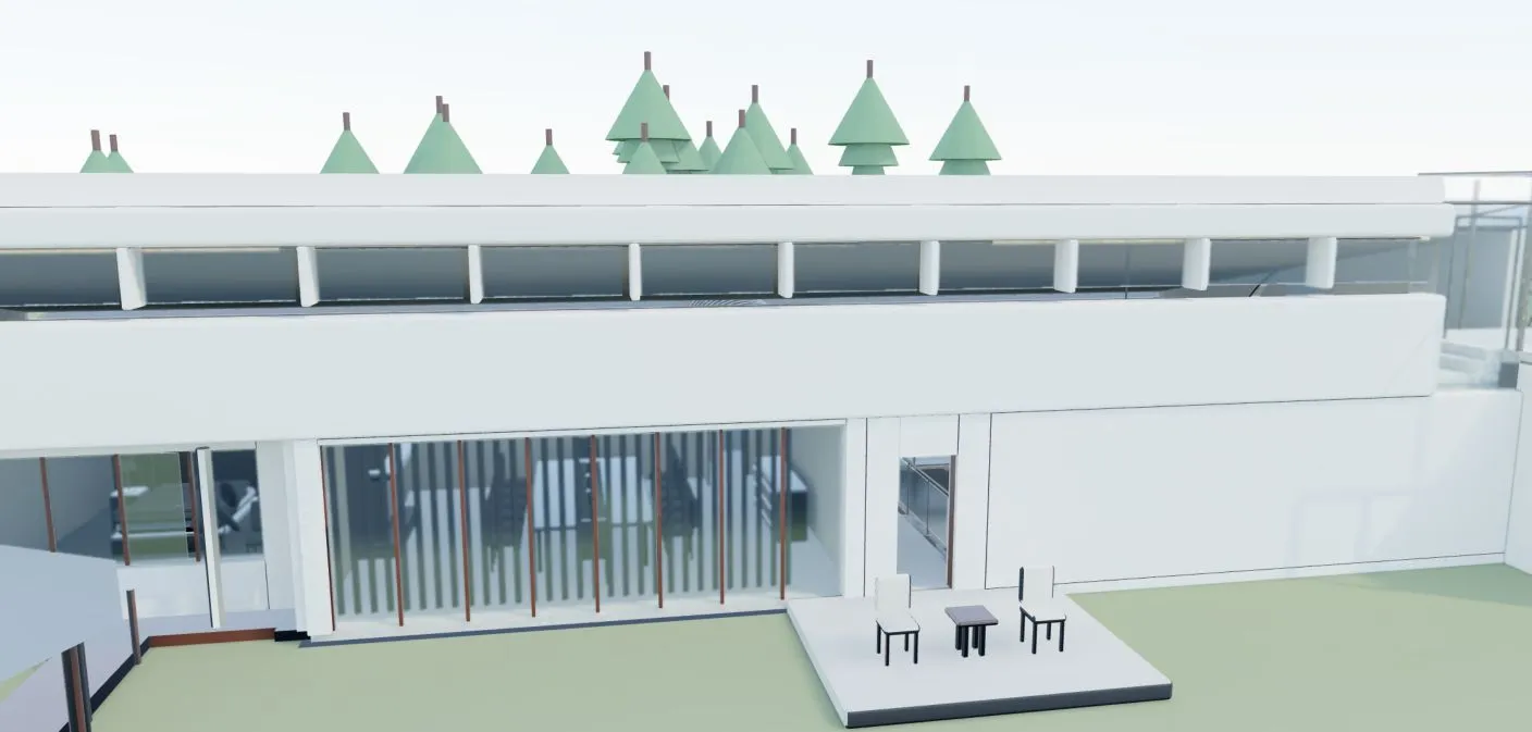 Accepted Blender model view of the house from the south field