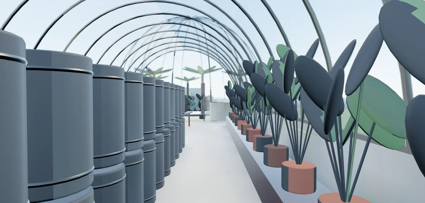 Accepted Blender model view inside the greenhouse